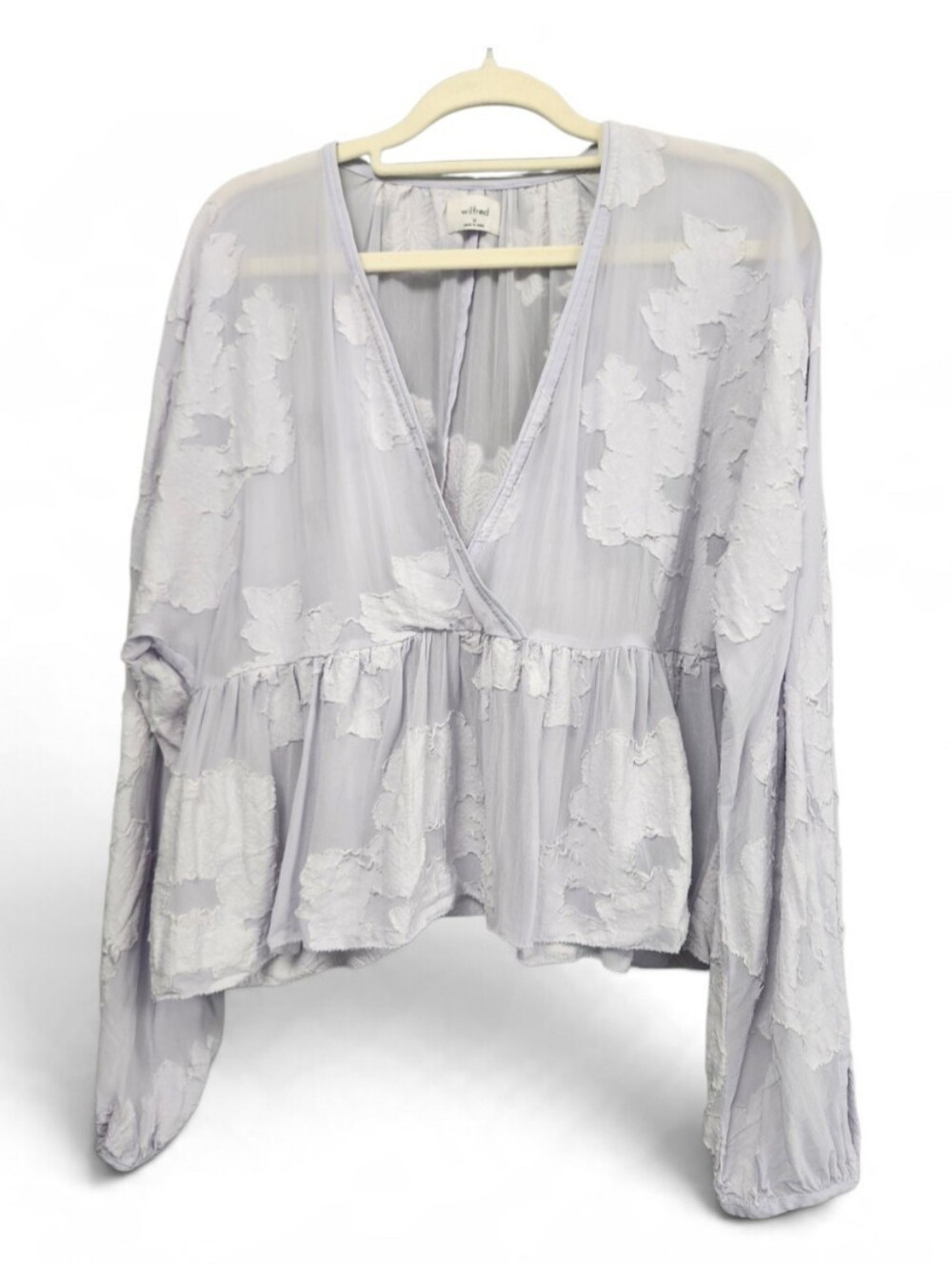 Aritzia Wilfred Lilac Sheer Embroidered Crop Blouse Size Medium